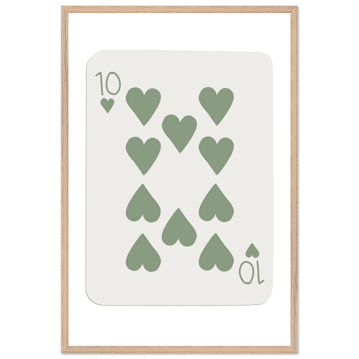 Minimalist Ten of Hearts Poker Card Print - Mounted & Framed Wall Art, Eco-Friendly Wood Frame in Your Choice of Finish - Vibrantwalls