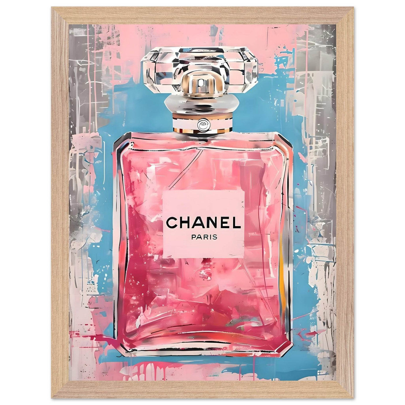 Coco Mademoiselle Chanel Art Print - Pink & Blue Pop Art Style Framed Poster - Vibrantwalls