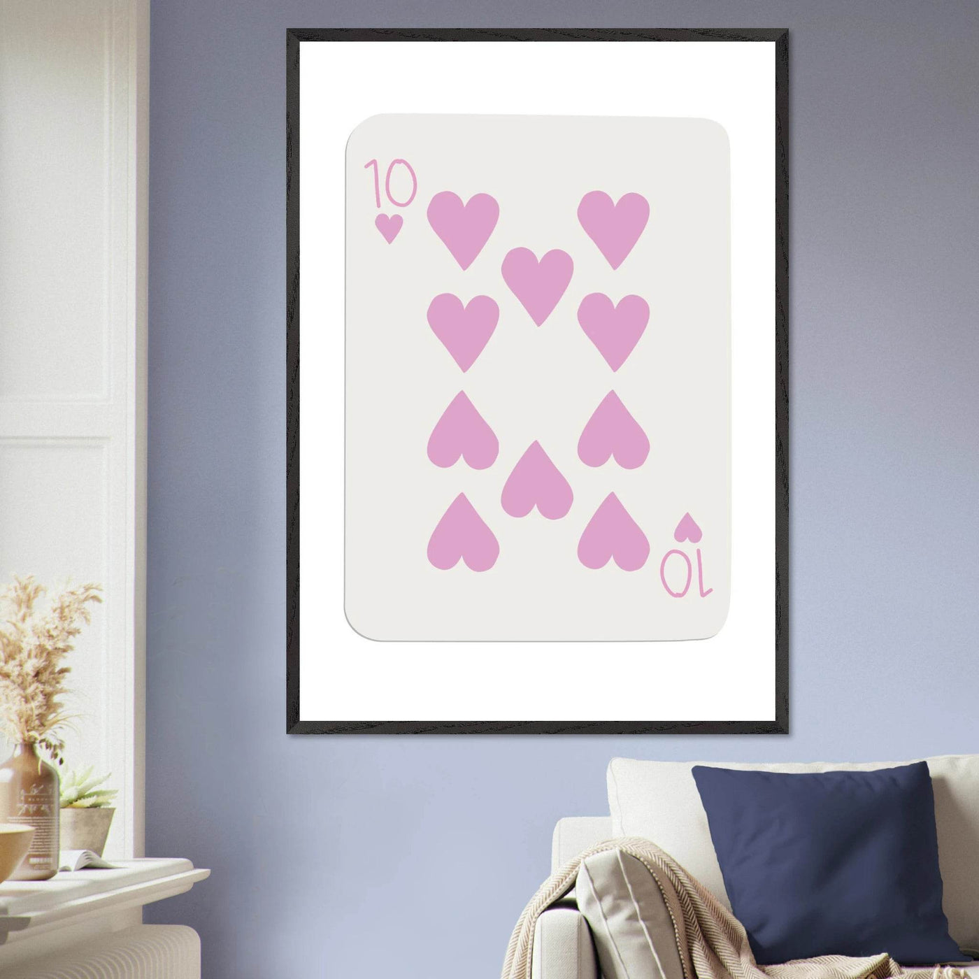 Ten of Hearts Poker Card Print - Soft Pink & Cream Mounted Framed Poster Art, Eco-Friendly Wood Frame - Vibrantwalls
