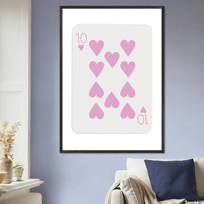 Ten of Hearts Poker Card Print - Soft Pink & Cream Mounted Framed Poster Art, Eco-Friendly Wood Frame - Vibrantwalls