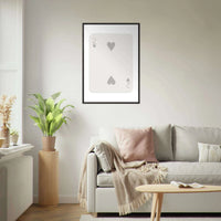 Minimalist Two of Hearts Poker Card Print - Mounted Framed Eco-Friendly Art for Modern Decor - Vibrantwalls