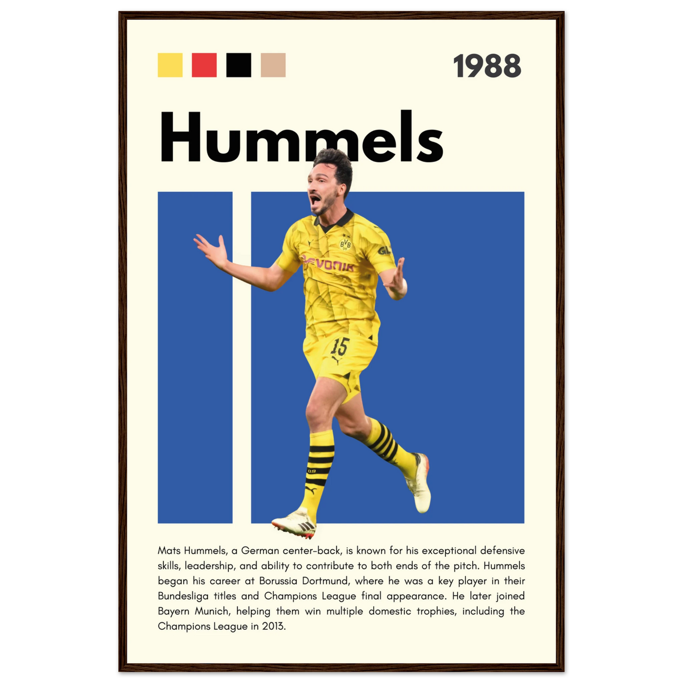 Mats Hummels Borussia Dortmund Framed Poster – Modern Football Art Print 60x90 cm 24x36″ Dark wood frame Vibrantwalls