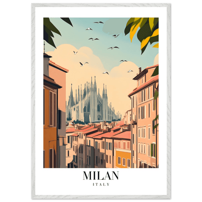 Milan Italy Framed Poster – Vintage Travel Wall Art with Duomo View & Wooden Frame - Vibrantwalls