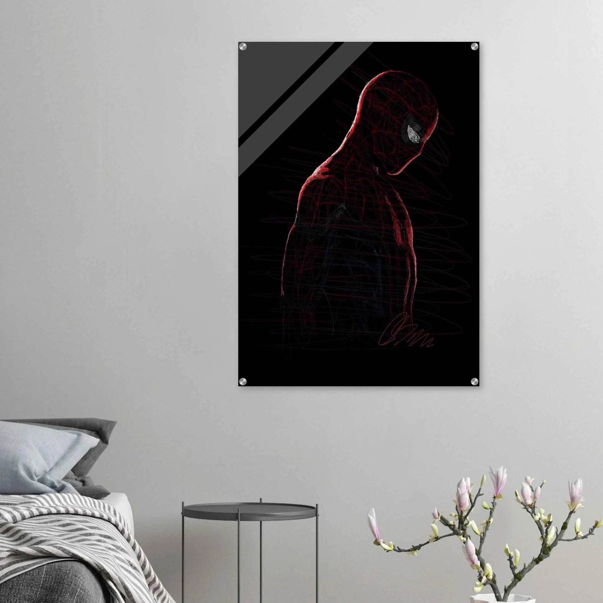 Abstract Spider-Man Acrylic Print – Dynamic, Modern, Scribble Art Wall Decor in Various Sizes - Vibrantwalls