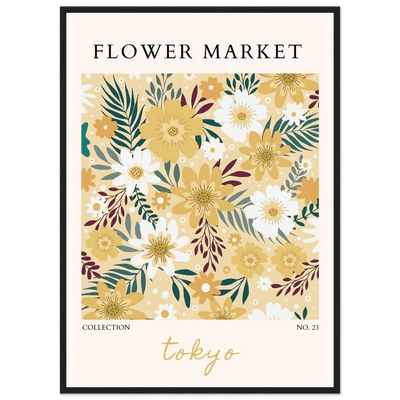 Tokyo Flower Market Framed Poster – Botanical Golden & White Floral Print | Ready-to-Hang Wall Art - Vibrantwalls