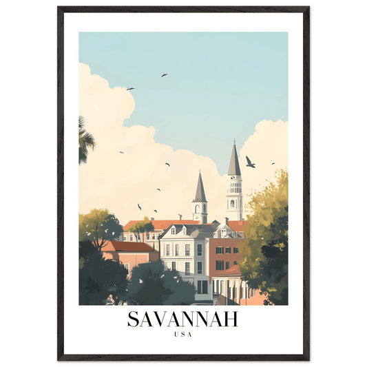 Savannah USA Framed Poster – Charming Cityscape Wall Art with Wooden Frame - Vibrantwalls