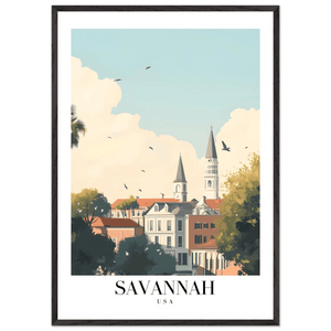 Savannah USA Framed Poster – Charming Cityscape Wall Art with Wooden Frame - Vibrantwalls