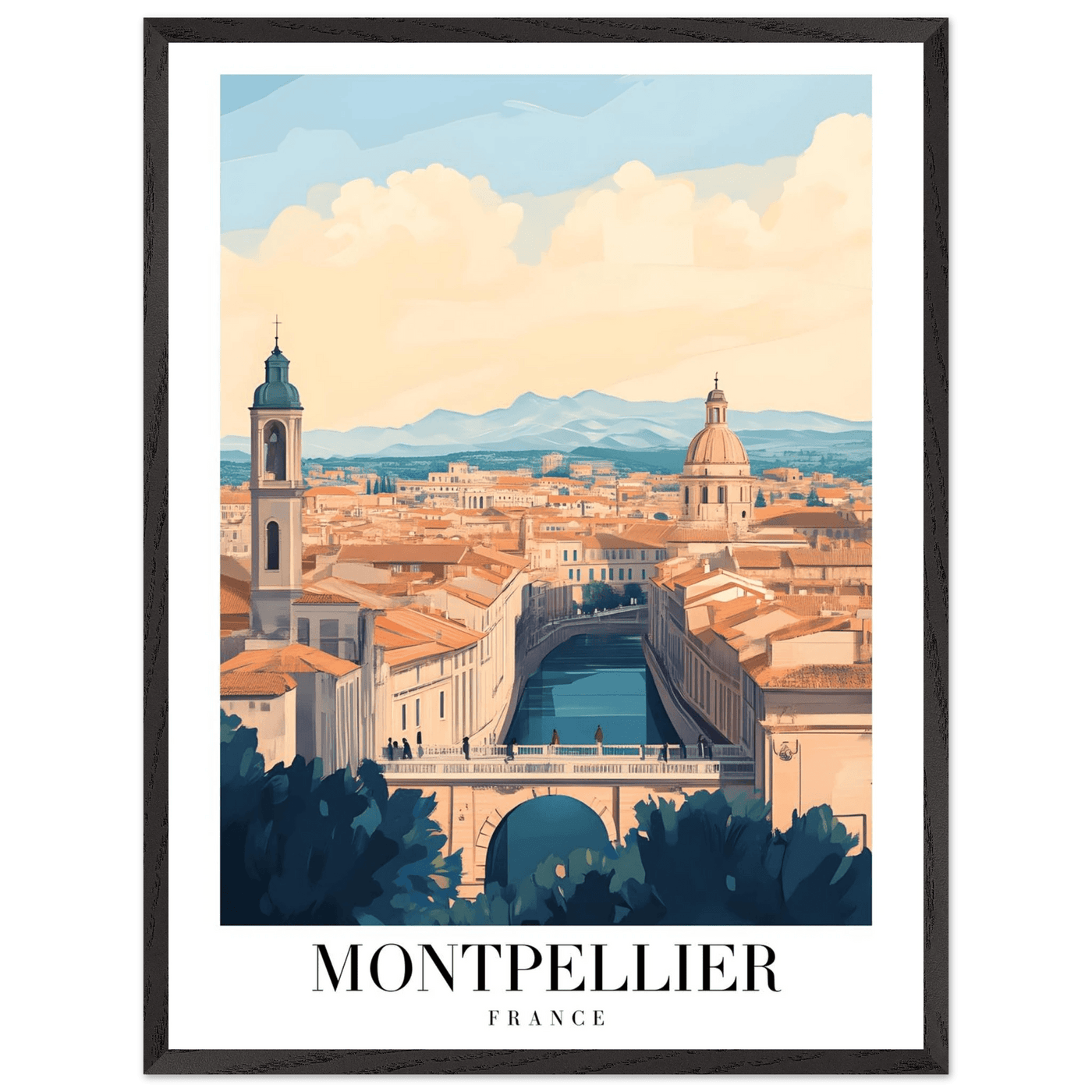 Montpellier France Framed Poster – Vintage Travel Wall Art with Wooden Frame - Vibrantwalls
