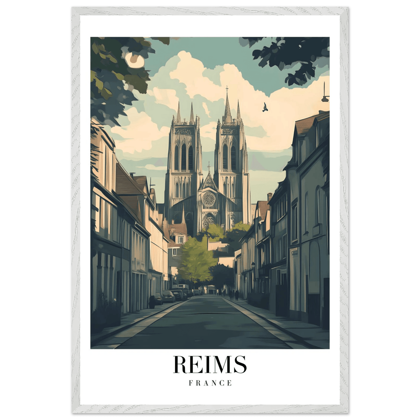 Reims France Framed Poster – Vintage Cathedral Cityscape Wall Art with Customizable Wooden Frame - Vibrantwalls