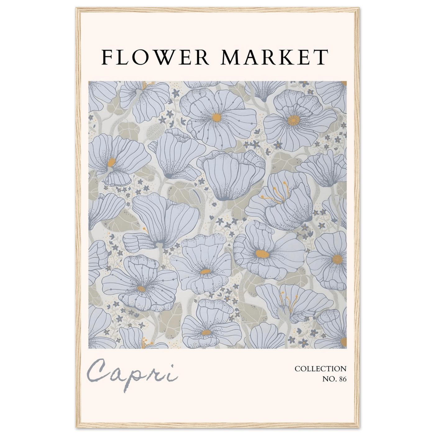 Capri Flower Market Framed Poster – Serene Floral Art Print in Cool Tones | Ready-to-Hang Wall Decor - Vibrantwalls