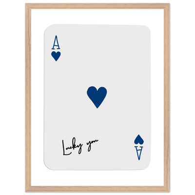 Lucky You Ace of Hearts - Framed Poker Card Art, Minimalist Eclectic Decor, Eco-Friendly Wood Frame - Vibrantwalls