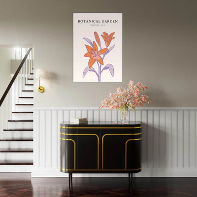 Botanical Garden Lily Print – Orange & Lavender Framed Poster | Elegant Nature Art for Modern Spaces, Ready-to-Hang - Vibrantwalls