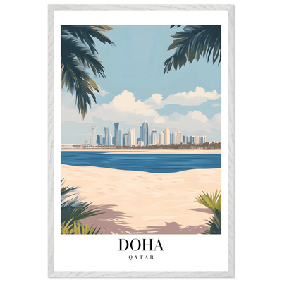 Doha Qatar Skyline Framed Poster – Modern Travel Wall Art with Palm Beach Vibes - Vibrantwalls
