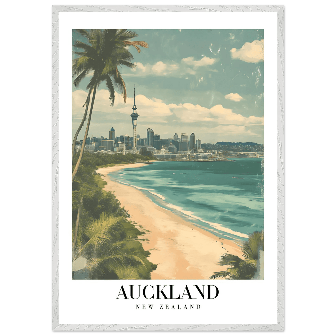 Auckland New Zealand Framed Poster – Vintage Coastal City Travel Wall Art with Wooden Frame Options - Vibrantwalls