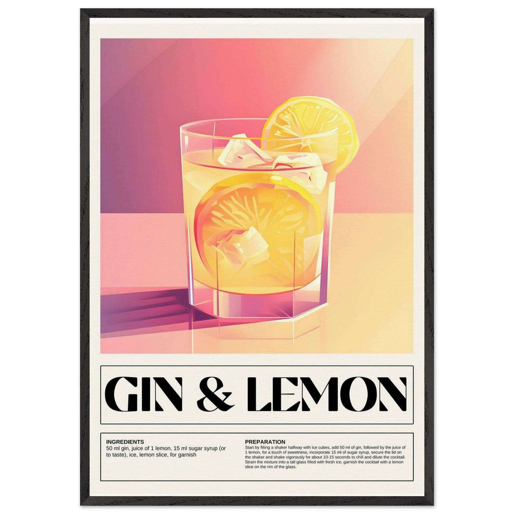 Gin Lemon Print Cocktail Poster Wall Art - Vibrantwalls