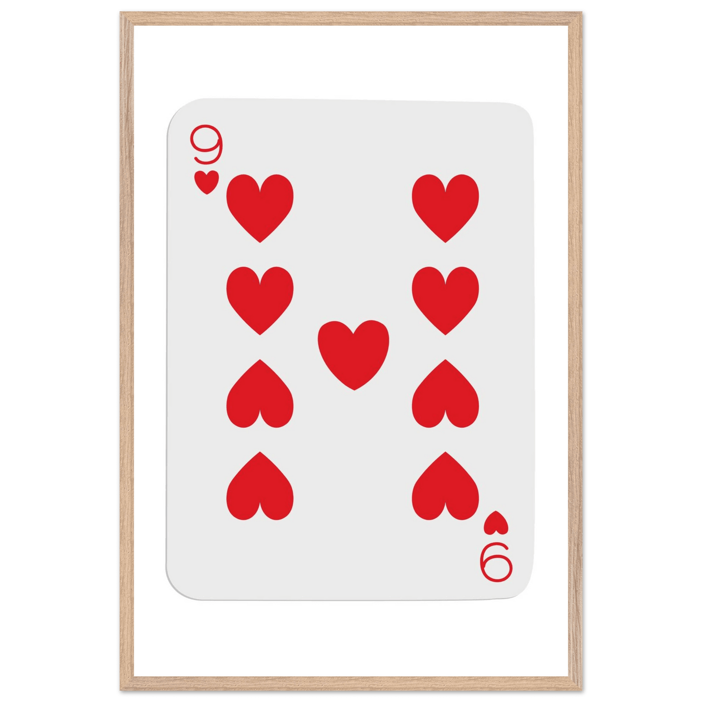 Bold Nine of Hearts Poker Card Print - Eco-Friendly Framed Poster Art in Your Choice of Frame & Size - Vibrantwalls