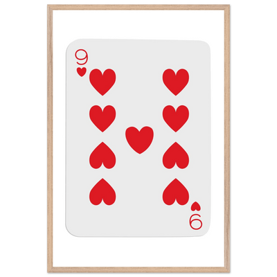 Bold Nine of Hearts Poker Card Print - Eco-Friendly Framed Poster Art in Your Choice of Frame & Size - Vibrantwalls