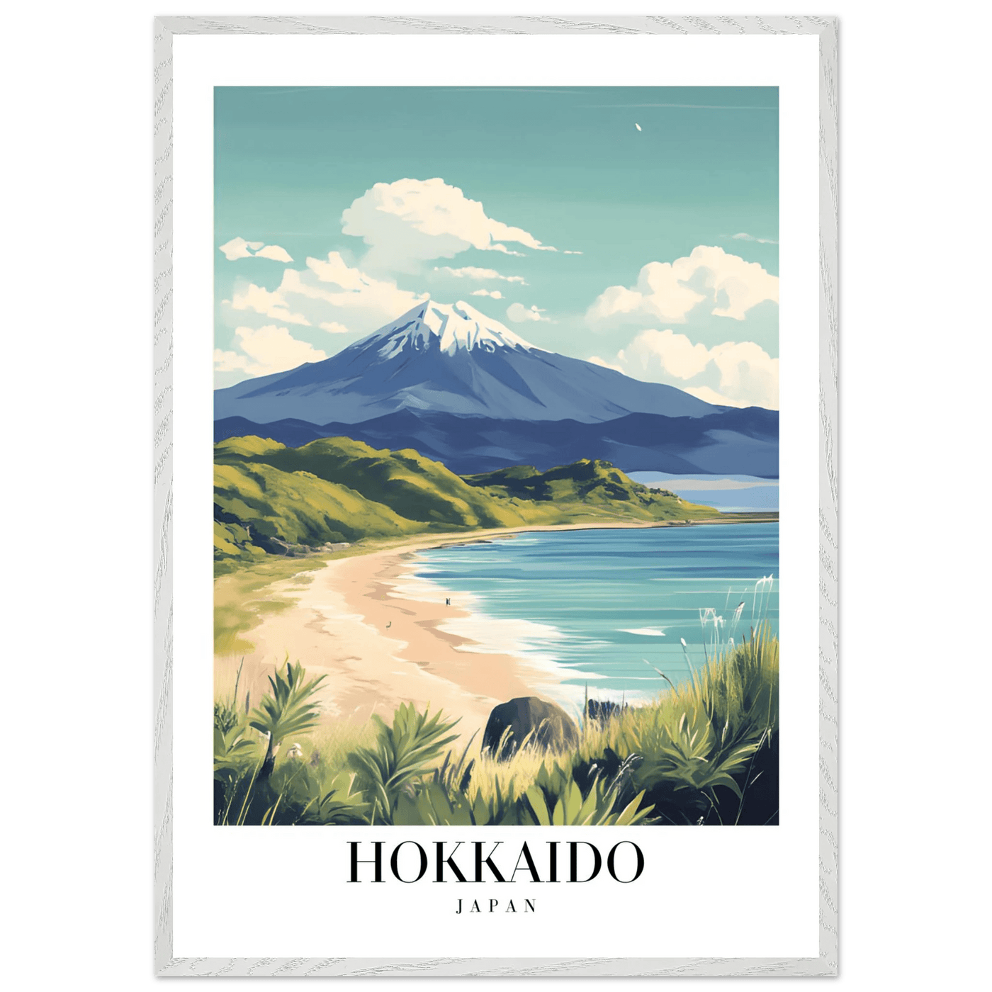 Hokkaido Japan Framed Poster – Vintage Mount Yotei Travel Wall Art with Wooden Frame - Vibrantwalls