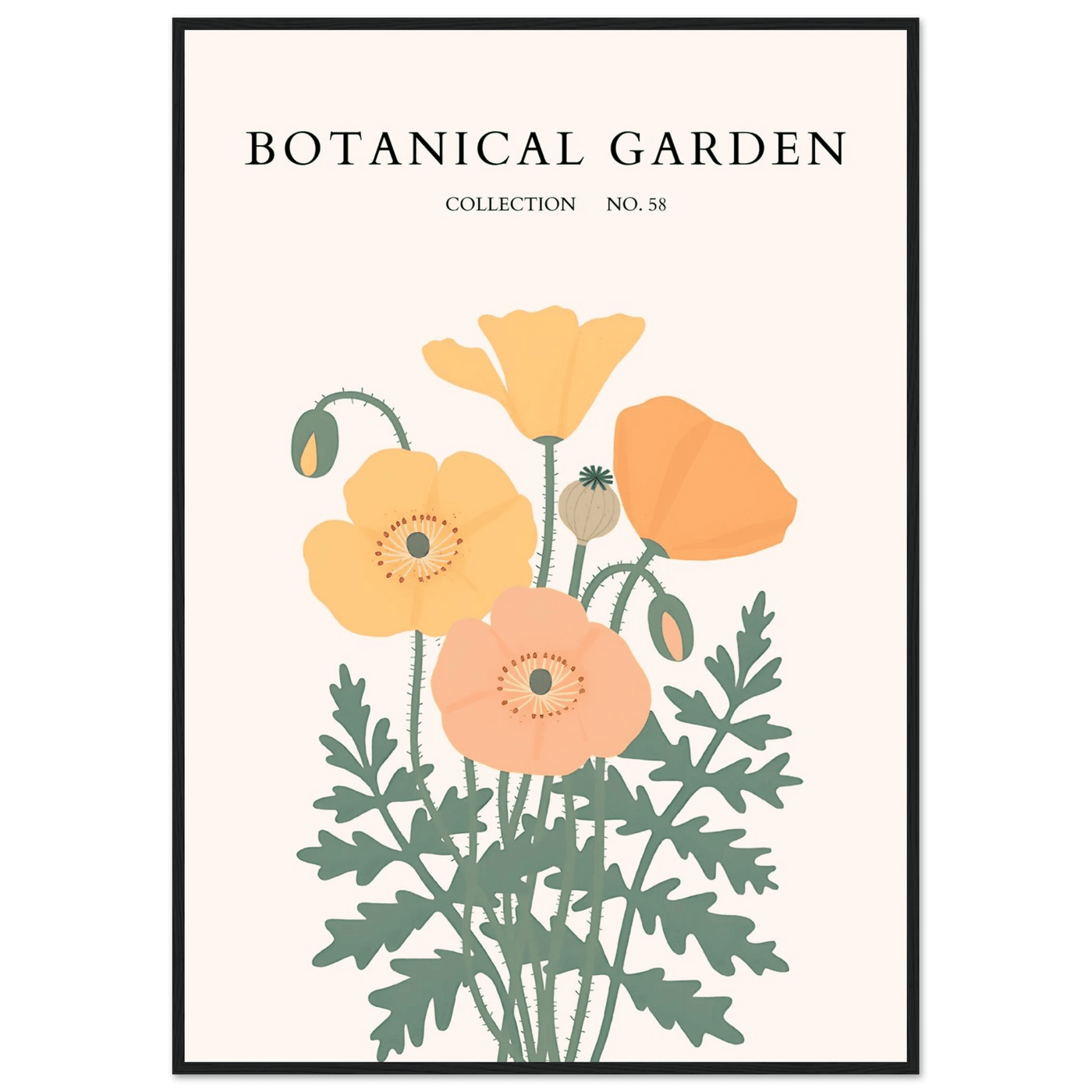 Botanical Garden Poppy Framed Poster – Warm Hues & Nature Art Print | Ready-to-Hang Floral Decor - Vibrantwalls