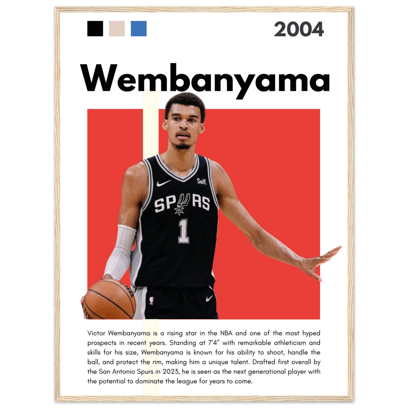Victor Wembanyama Wemby Spurs Modern Art Print 60x80 cm 24x32″ Wood frame Vibrantwalls