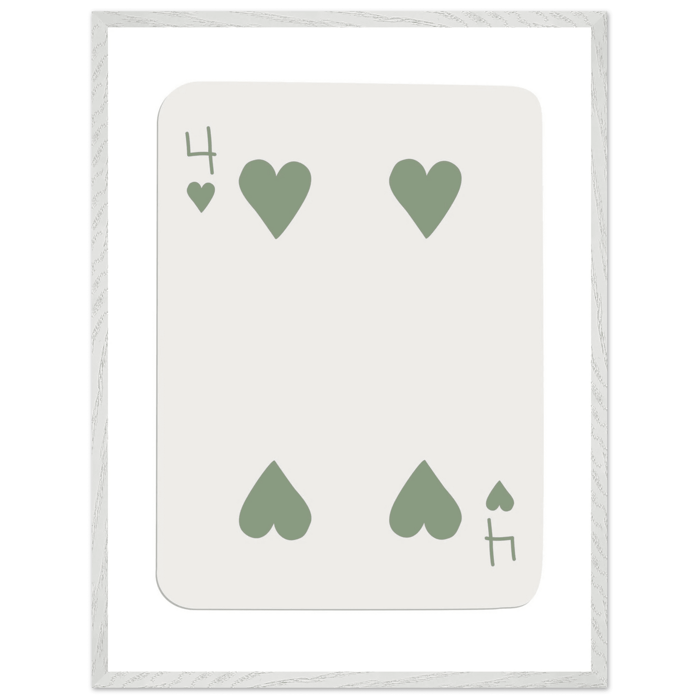 Minimalist Poker Card Art - Four of Hearts - Framed Poster, Sage Green Eco-Friendly Wood Frame - Vibrantwalls