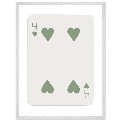Minimalist Poker Card Art - Four of Hearts - Framed Poster, Sage Green Eco-Friendly Wood Frame - Vibrantwalls