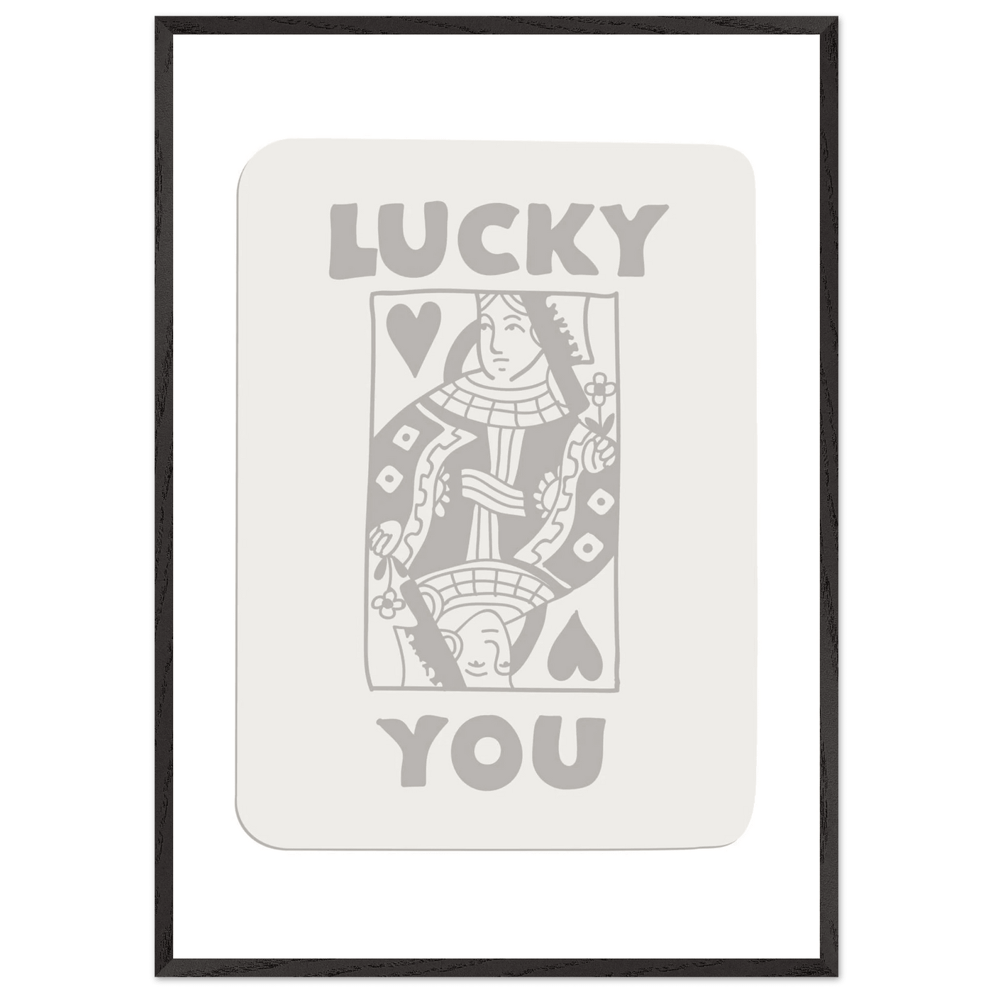 Lucky You Poker Queen of Hearts Framed Art - Modern Card Game Print, Eco-Friendly Wood Frame - Vibrantwalls