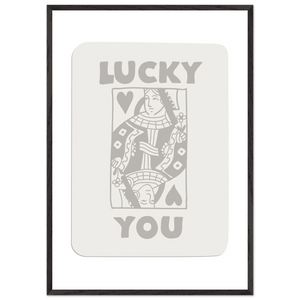 Lucky You Poker Queen of Hearts Framed Art - Modern Card Game Print, Eco-Friendly Wood Frame - Vibrantwalls