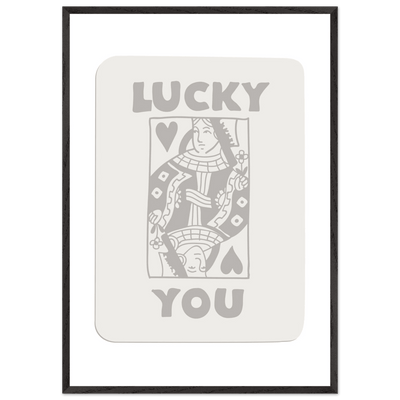 Lucky You Poker Queen of Hearts Framed Art - Modern Card Game Print, Eco-Friendly Wood Frame - Vibrantwalls