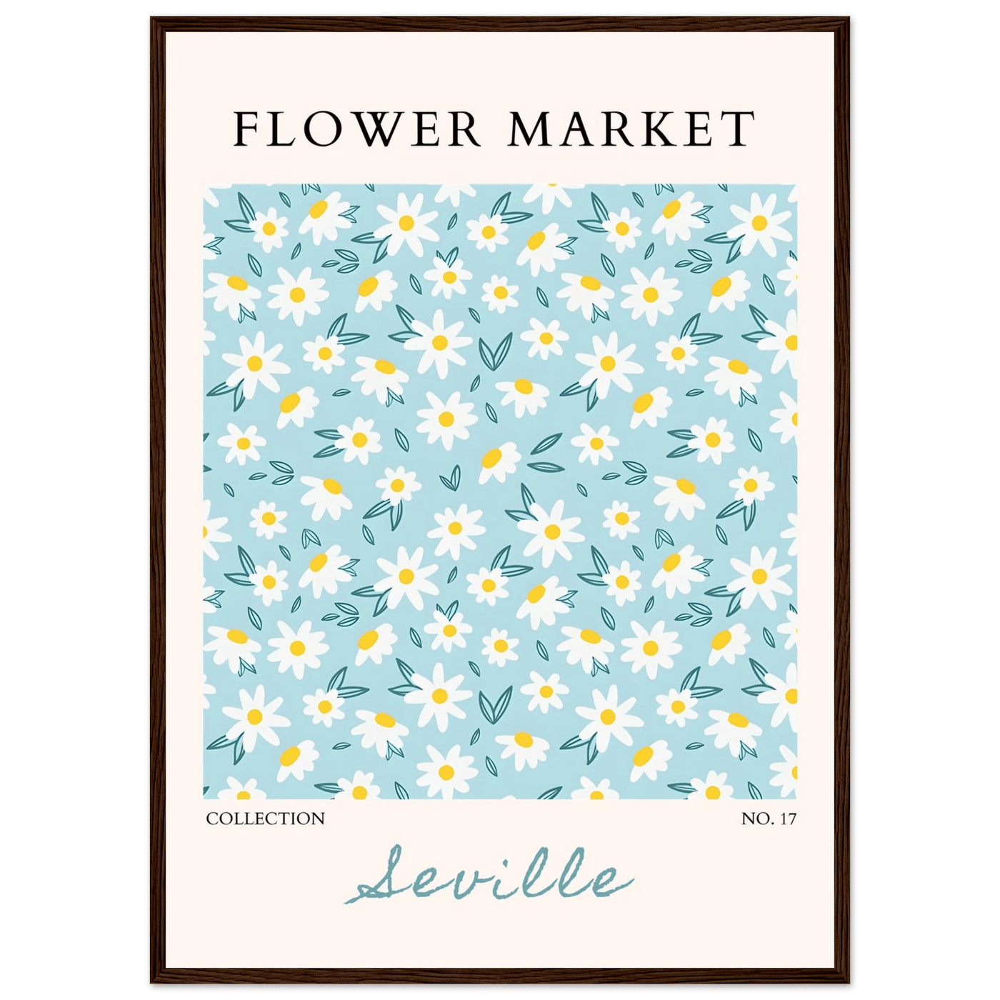 Charming Daisy Field Framed Poster – Pastel Blue & White Floral Art Print | Ready-to-Hang Wall Decor - Vibrantwalls