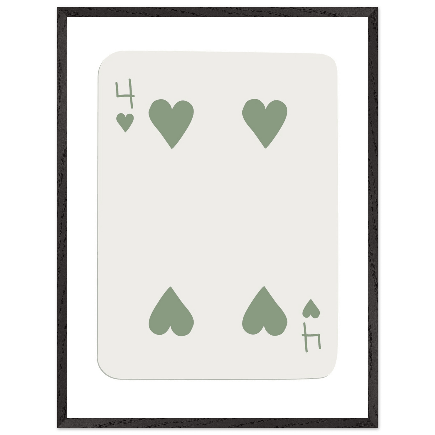 Minimalist Poker Card Art - Four of Hearts - Framed Poster, Sage Green Eco-Friendly Wood Frame - Vibrantwalls