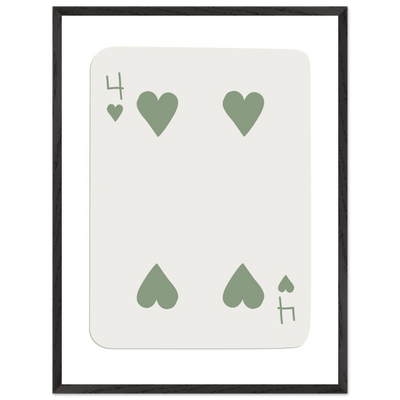 Minimalist Poker Card Art - Four of Hearts - Framed Poster, Sage Green Eco-Friendly Wood Frame - Vibrantwalls