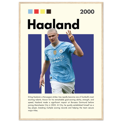 Erling Haaland Manchester City Framed Football Poster A1 (59.4 x 84.1 cm) Wood frame Vibrantwalls