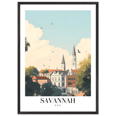 Savannah USA Framed Poster – Charming Cityscape Wall Art with Wooden Frame - Vibrantwalls