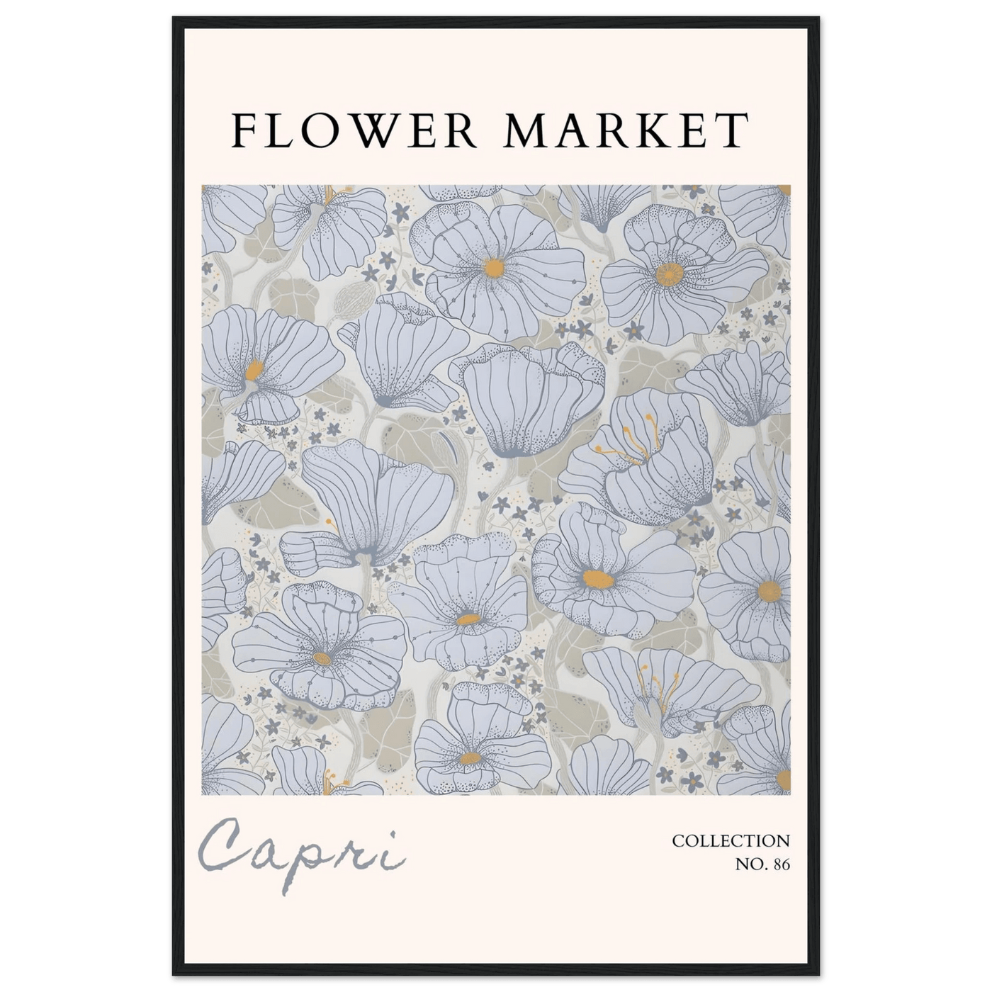 Capri Flower Market Framed Poster – Serene Floral Art Print in Cool Tones | Ready-to-Hang Wall Decor - Vibrantwalls