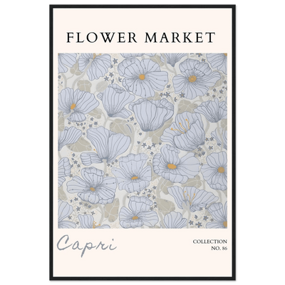 Capri Flower Market Framed Poster – Serene Floral Art Print in Cool Tones | Ready-to-Hang Wall Decor - Vibrantwalls