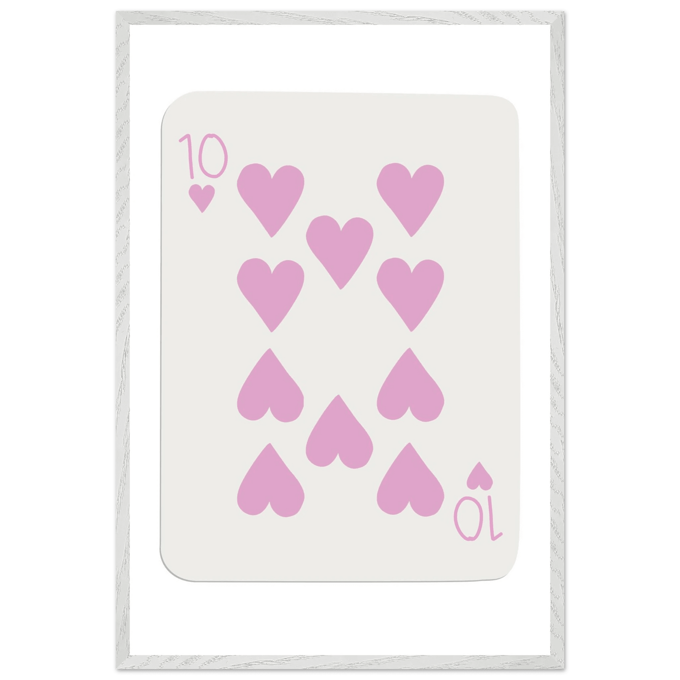 Ten of Hearts Poker Card Print - Soft Pink & Cream Mounted Framed Poster Art, Eco-Friendly Wood Frame - Vibrantwalls