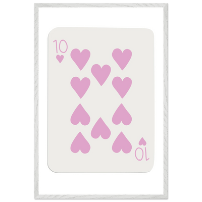 Ten of Hearts Poker Card Print - Soft Pink & Cream Mounted Framed Poster Art, Eco-Friendly Wood Frame - Vibrantwalls