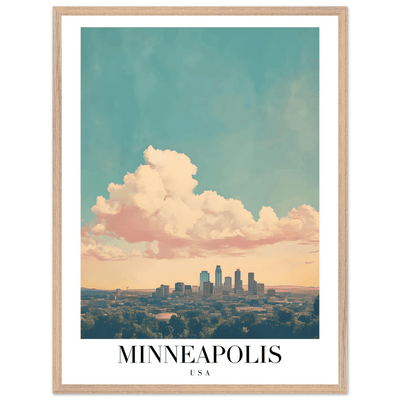 Minneapolis USA Framed Poster – Pastel Dream Sky Vintage Cityscape Art with Premium Wooden Frame - Vibrantwalls