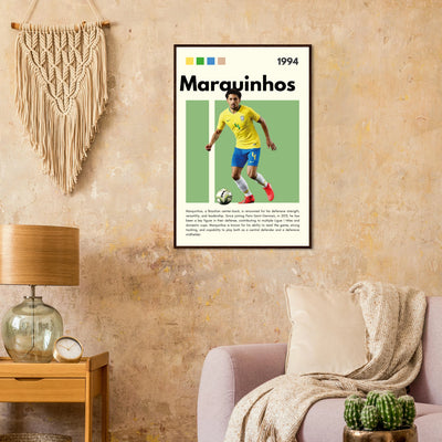 Marquinhos Brazil Football Framed Poster – Iconic Soccer Art Print for Fans Vibrantwalls