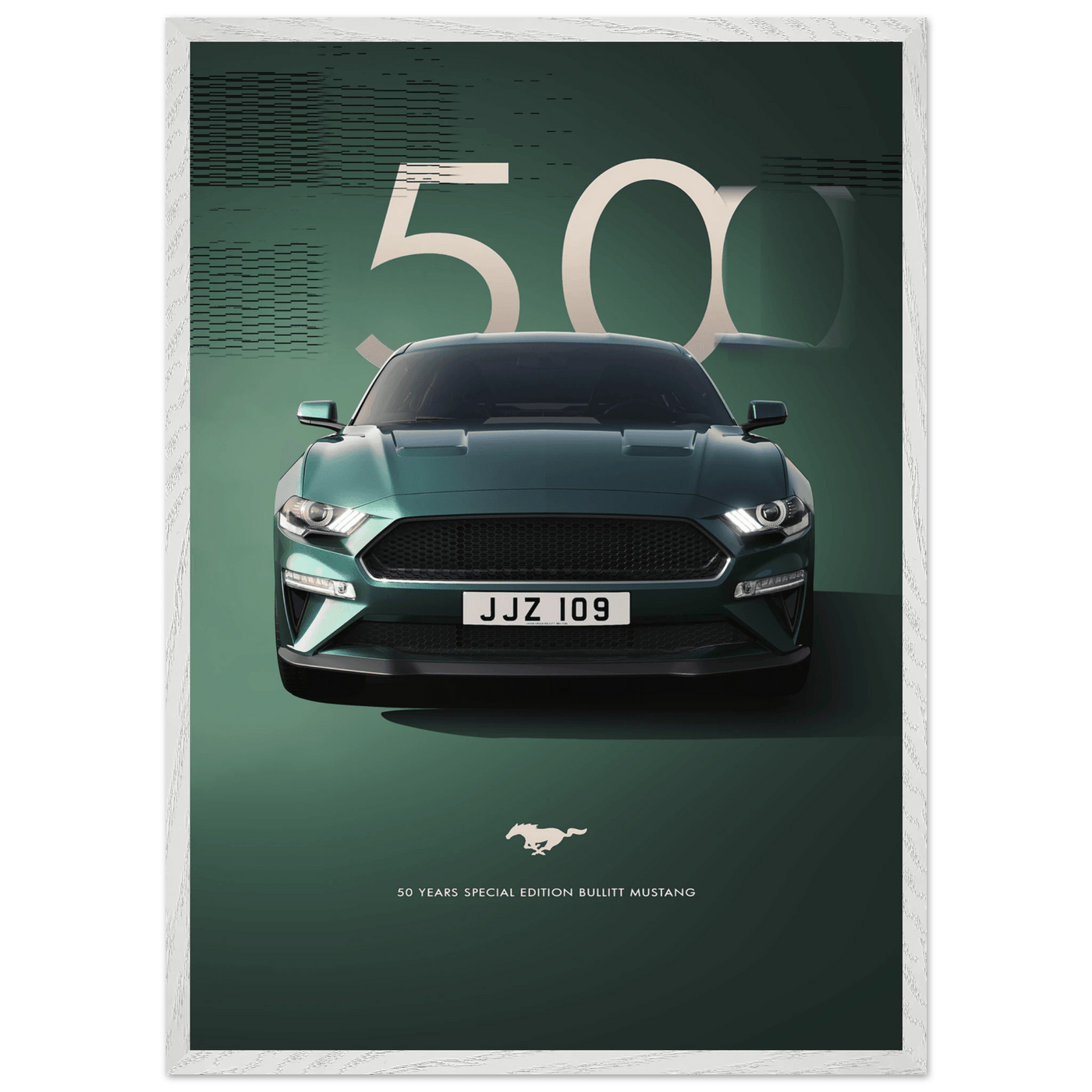 1968 Bullitt Mustang GT - 50th Anniversary Framed Poster | Iconic Dark Highland Green, Ready-to-Hang Wall Art - Vibrantwalls