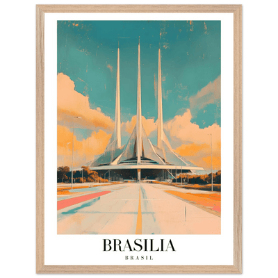 Brasília Brasil Mid-Century Modern Framed Poster – Vintage Travel Art with Wooden Frame - Vibrantwalls