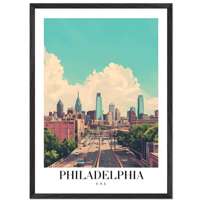 Philadelphia USA Framed Poster – Retro Cityscape Wall Art with Customizable Frame Options - Vibrantwalls