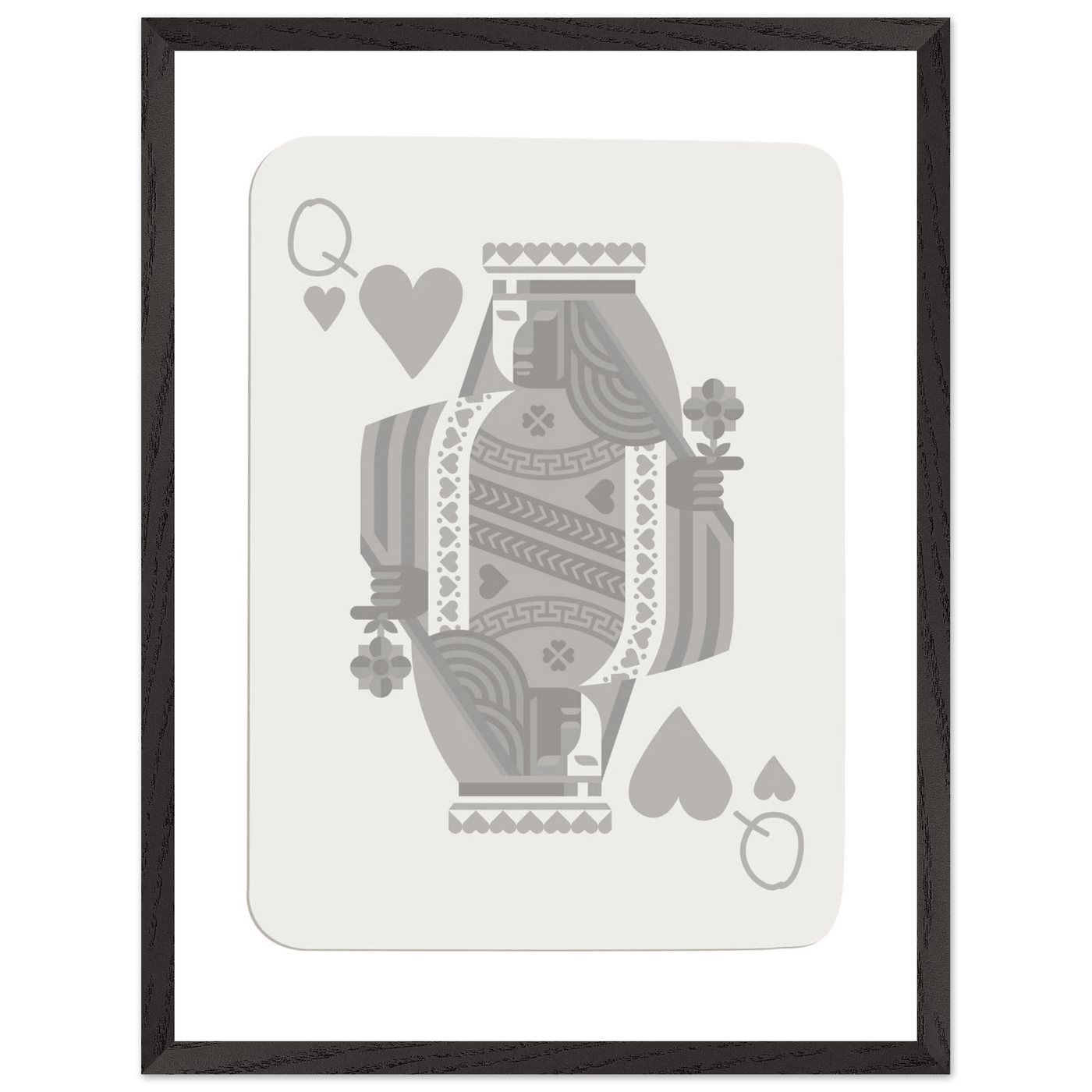 Queen of Hearts Poker Card Print - Grey & White Framed Art, Eco-Friendly Wood Frame in Multiple Sizes - Vibrantwalls