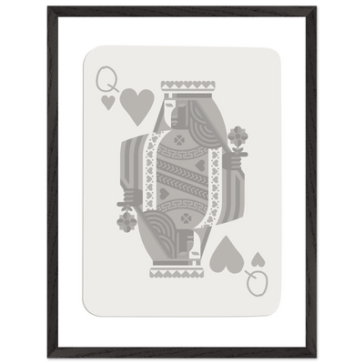 Queen of Hearts Poker Card Print - Grey & White Framed Art, Eco-Friendly Wood Frame in Multiple Sizes - Vibrantwalls