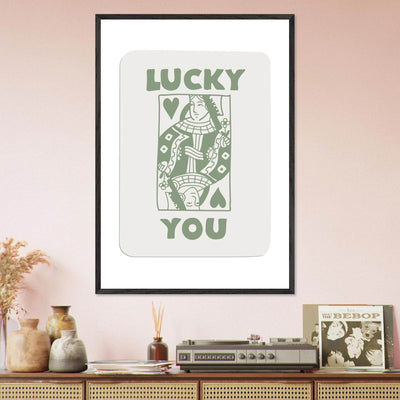 Lucky You Poker Card Print - Queen of Hearts Framed Art - Eco-Friendly Wood Frame - Vibrantwalls