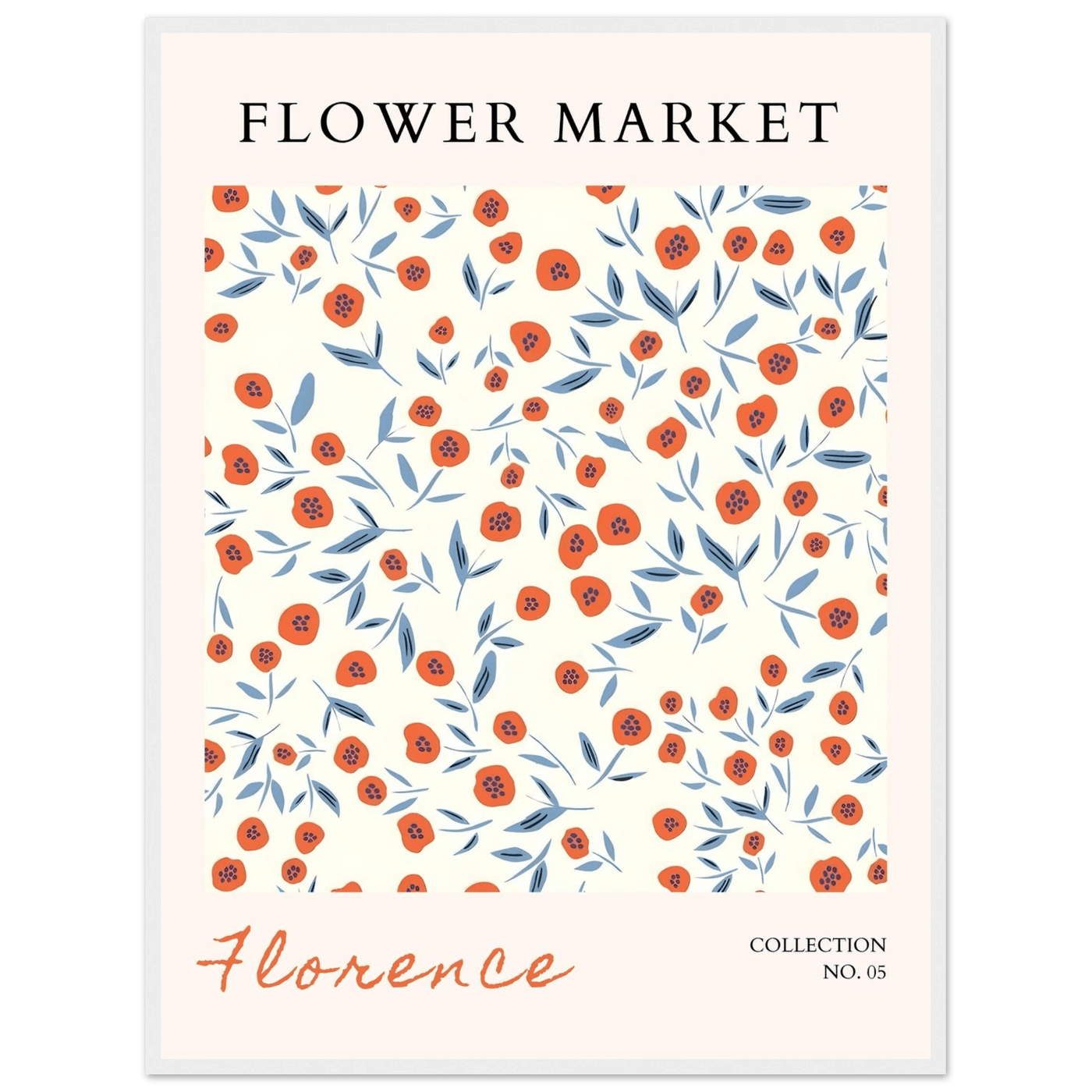 Florence Flower Market Art Print – Vibrant Orange Poppies & Blue Leaves | Framed & Ready-to-Hang Wall Art - Vibrantwalls