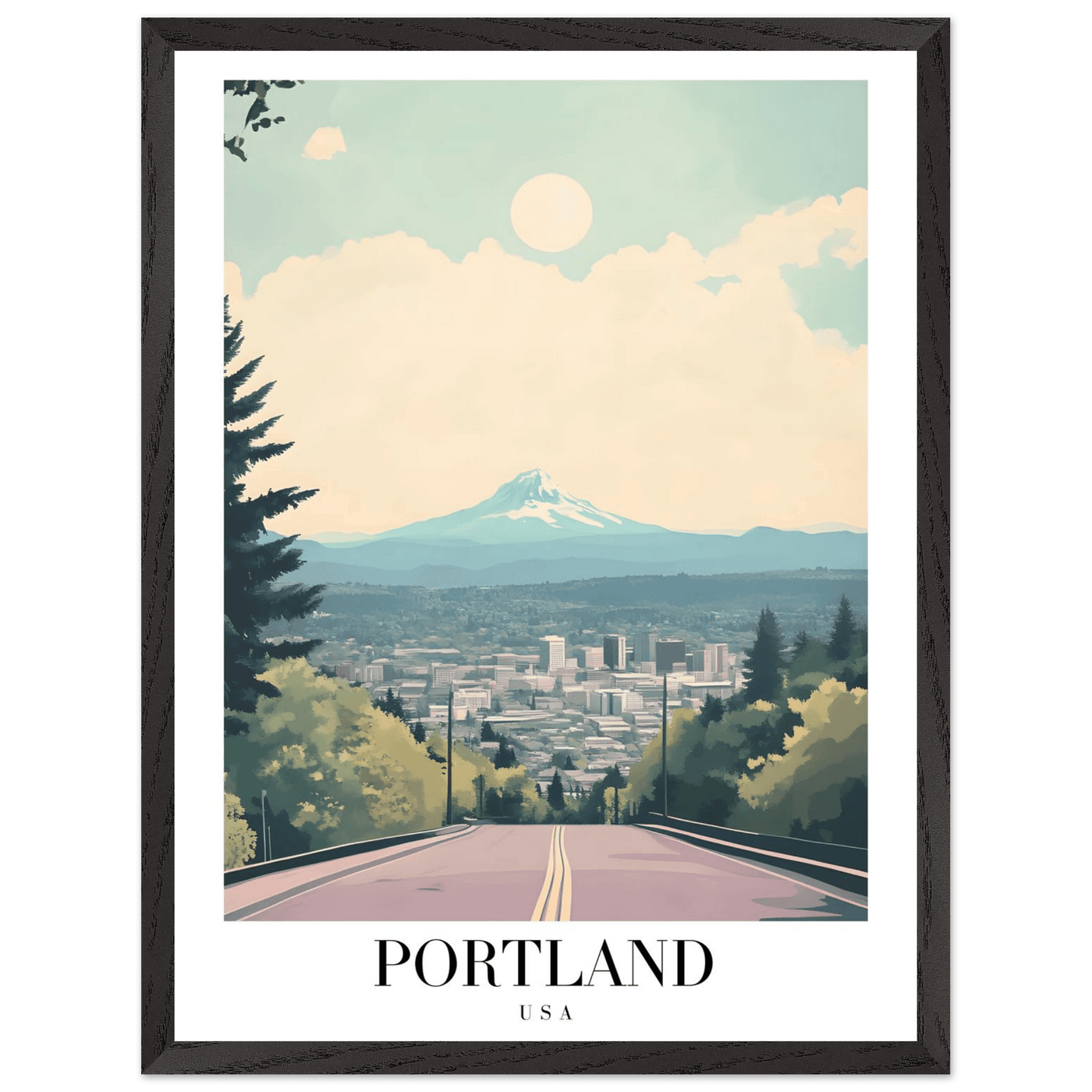 Portland Oregon Framed Poster – Mid-Century Modern Travel Art with Your Choice of Frame - Vibrantwalls
