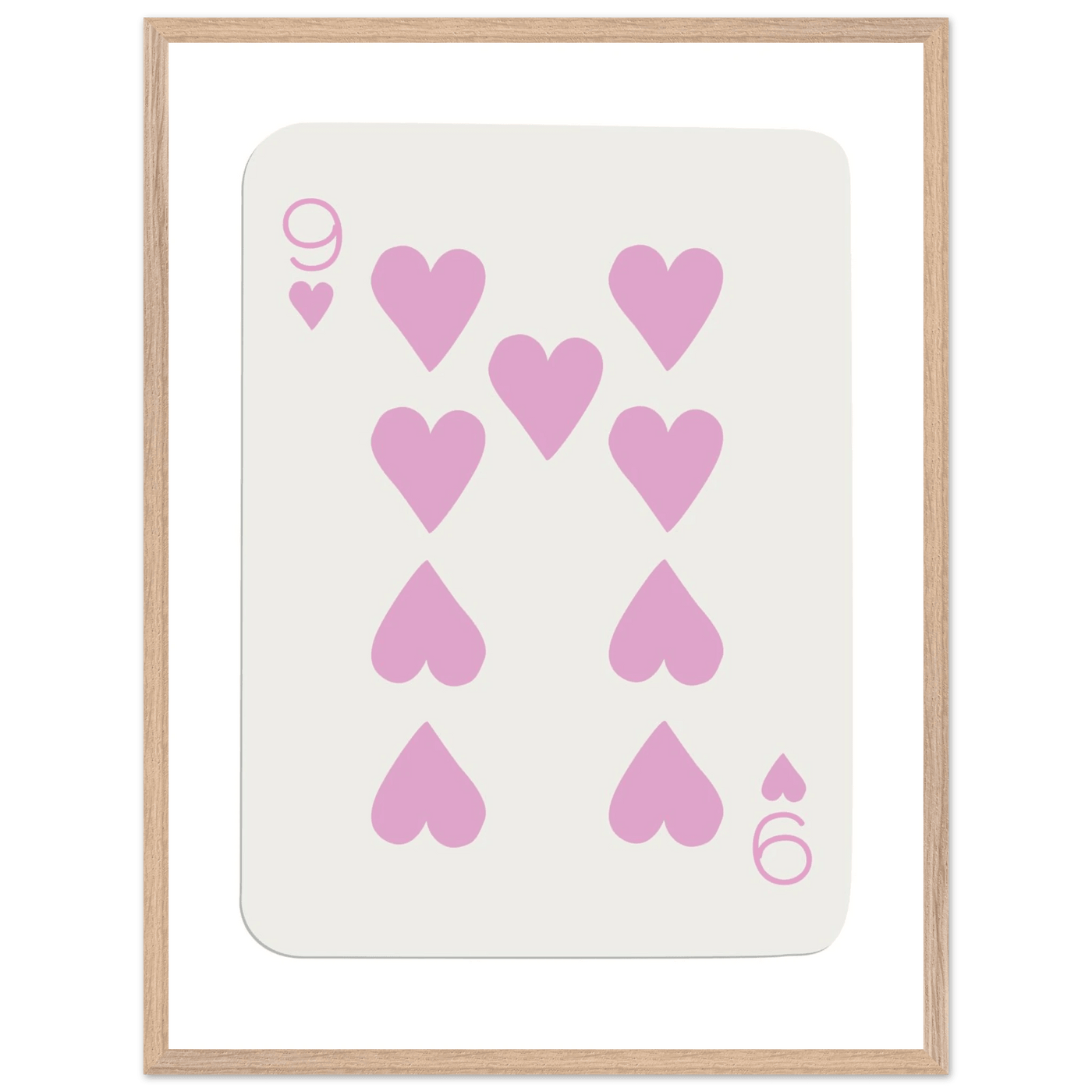 Nine of Hearts - Pink Poker Card Print - Mounted Framed Poster Art, Eco-Friendly Wood Frame - Vibrantwalls