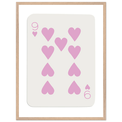 Nine of Hearts - Pink Poker Card Print - Mounted Framed Poster Art, Eco-Friendly Wood Frame - Vibrantwalls